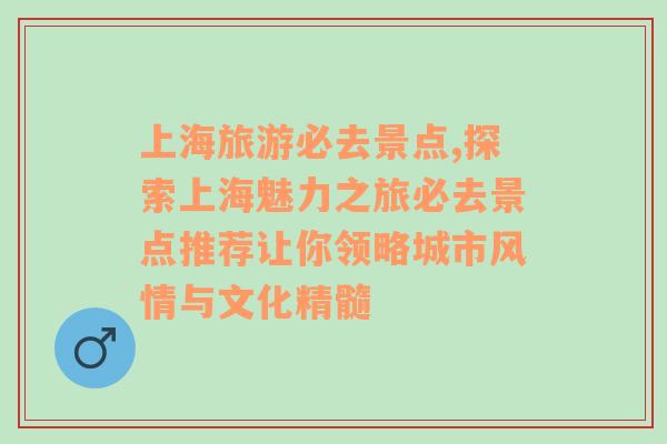 上海旅游必去景点,探索上海魅力之旅必去景点推荐让你领略城市风情与文化精髓