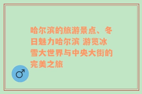 哈尔滨的旅游景点、冬日魅力哈尔滨 游览冰雪大世界与中央大街的完美之旅