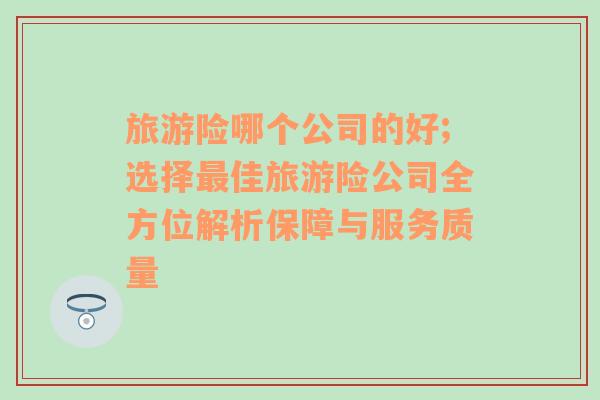 旅游险哪个公司的好;选择最佳旅游险公司全方位解析保障与服务质量