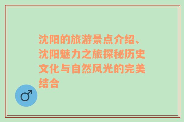 沈阳的旅游景点介绍、沈阳魅力之旅探秘历史文化与自然风光的完美结合