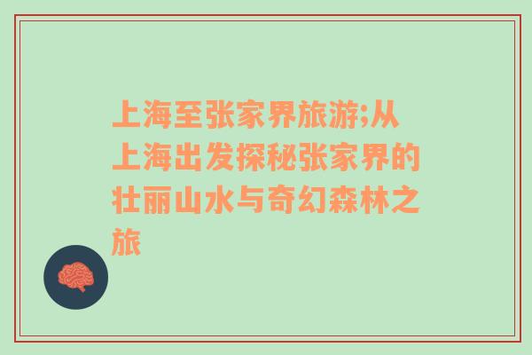 上海至张家界旅游;从上海出发探秘张家界的壮丽山水与奇幻森林之旅