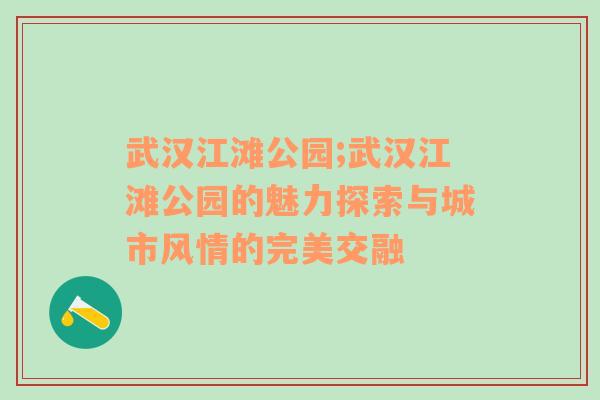 武汉江滩公园;武汉江滩公园的魅力探索与城市风情的完美交融