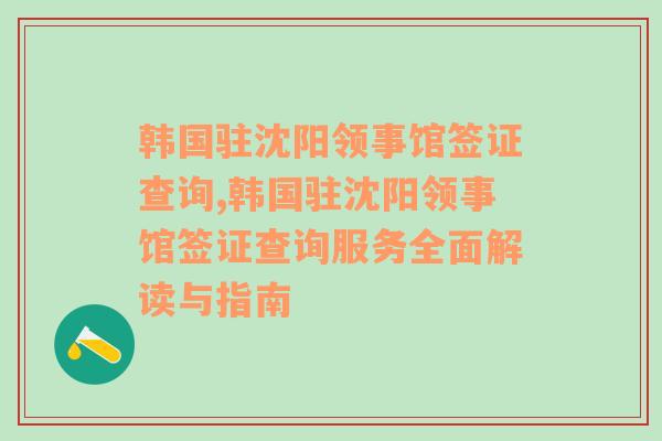 韩国驻沈阳领事馆签证查询,韩国驻沈阳领事馆签证查询服务全面解读与指南