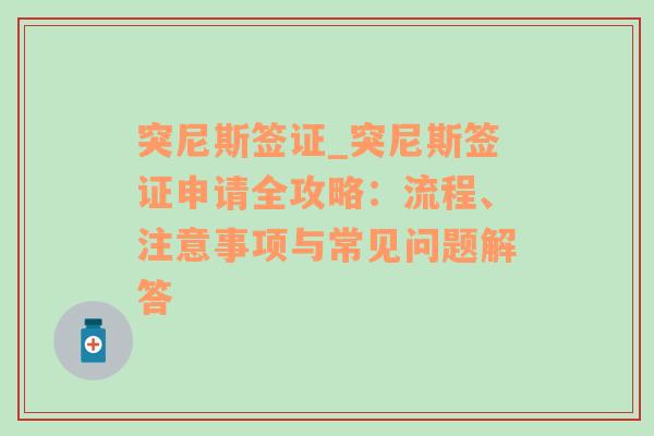 突尼斯签证_突尼斯签证申请全攻略：流程、注意事项与常见问题解答