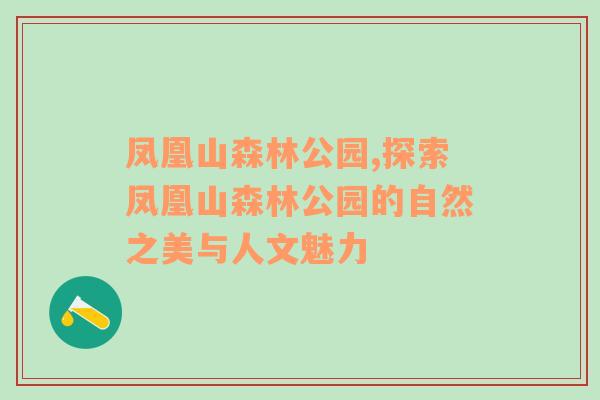 凤凰山森林公园,探索凤凰山森林公园的自然之美与人文魅力