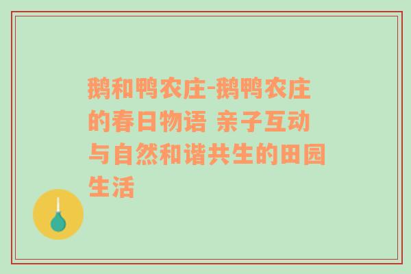 鹅和鸭农庄-鹅鸭农庄的春日物语 亲子互动与自然和谐共生的田园生活